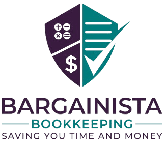 Logo for Bargainista Bookkeeping with the business name in white text on a light background.